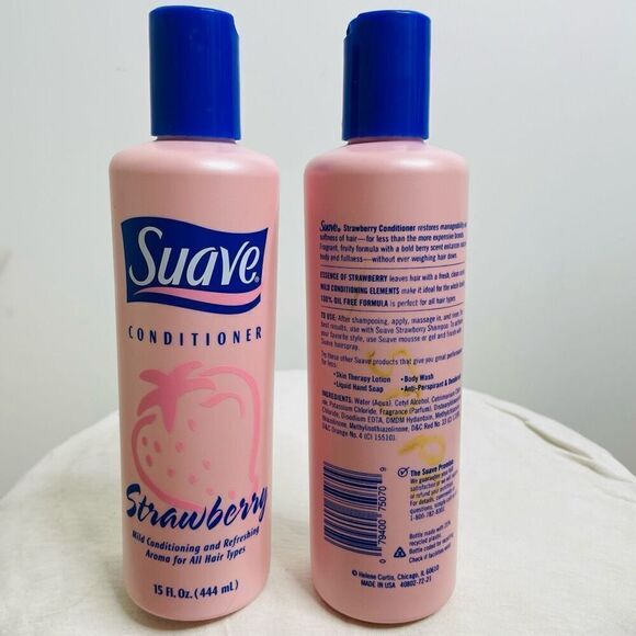 New Suave Strawberry Conditioner Vintage Full Bottle 15‎ fl oz Prop Rare Set 2 - Picture 3 of 6